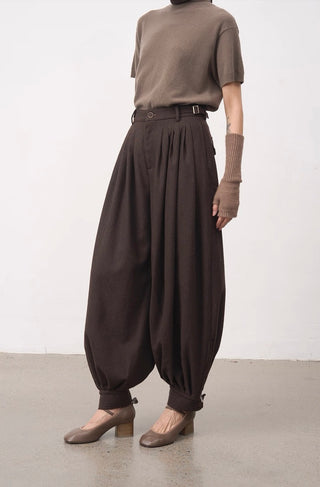 BALIANG Tapered Pleated Trousers-Coffee Brown