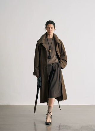 BALIANG Enzyme Scarf Trench Coat-Misty Brown