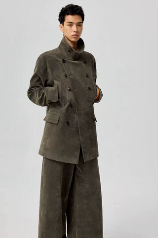 Simple Project Suede Peacoat-Olive