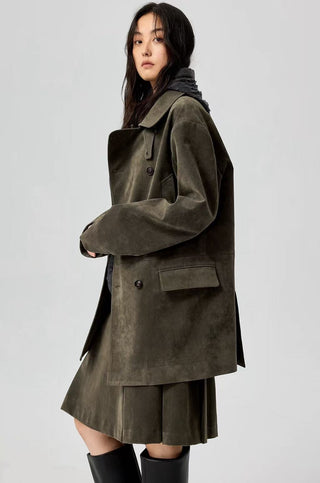 Simple Project Suede Peacoat-Olive