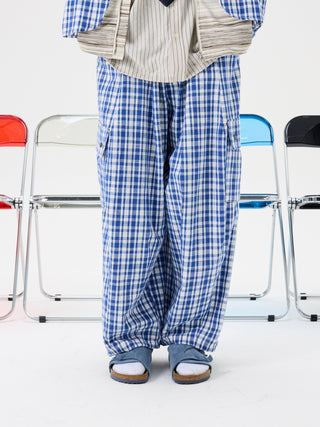 Unlimited Mote Blue Plaid Cotton Balloon Pants