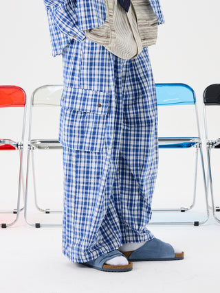 Unlimited Mote Blue Plaid Cotton Balloon Pants