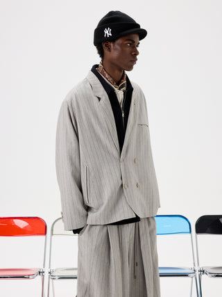 Unlimited Mote Boxy Suit Blazer-Gray Stripe