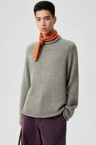 Simple Project Roll-Up Sweater-Khaki Gray