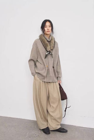 BALIANG Pleated Wool Balloon Trousers-Oat Beige