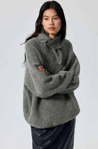 Simple Project Knotted Collar Sweater-Gray