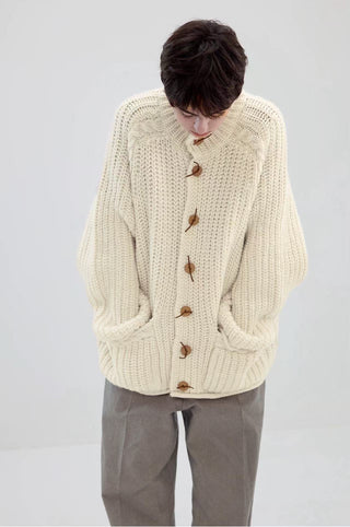 Simple Project Chunky Wool Cardigan-Ivory