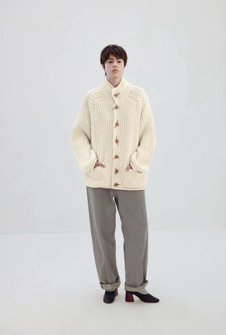 Simple Project Chunky Wool Cardigan-Ivory