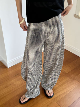 Curved Linen Pants-B/W