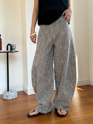 Curved Linen Pants-B/W