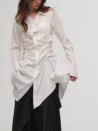 ILNya Ruched Asymmetrical Midi Blouse