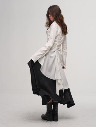 ILNya Ruched Asymmetrical Midi Blouse