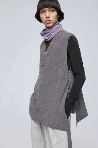 Simple Project V-neck Knitted Vest-Dark Grey