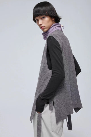 Simple Project V-neck Knitted Vest-Dark Grey