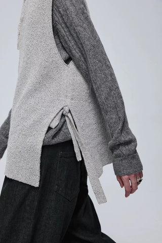 Simple Project V-neck Knitted Vest-Grey