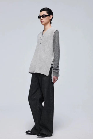 Simple Project V-neck Knitted Vest-Grey