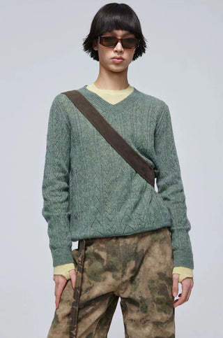 Simple Project Hollow Sweater-Green