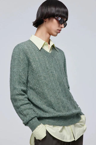 Simple Project Hollow Sweater-Green