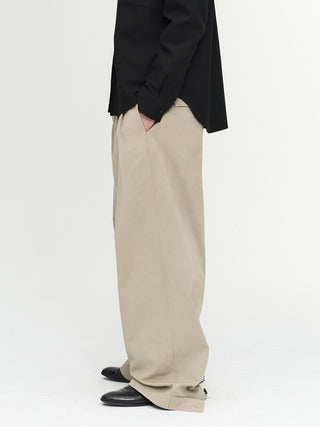 NFAI Double Pleated Wide Leg Pants-Khaki