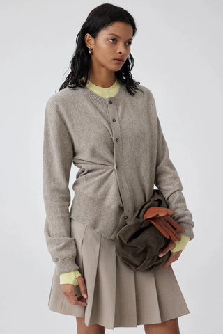 Simple Project Crew Neck Wool Cardigan-Terra