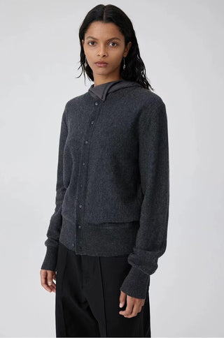 Simple Project Crew Neck Wool Cardigan-Charcoal