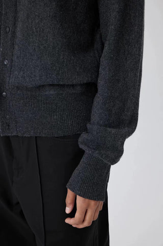 Simple Project Crew Neck Wool Cardigan-Charcoal