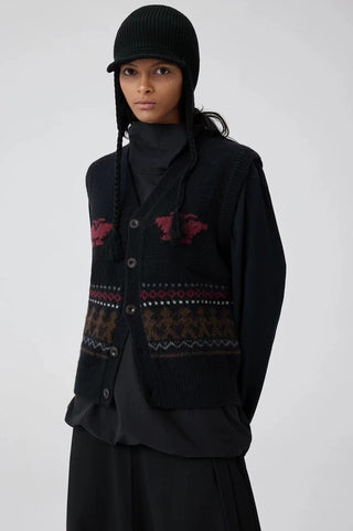 Simple Project Fair Isle Vest-Black