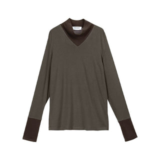 Simple Project Swing Collar Long Sleeve-Brown