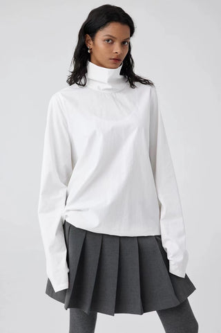 Simple Project High-neck Paneled Shirt-White