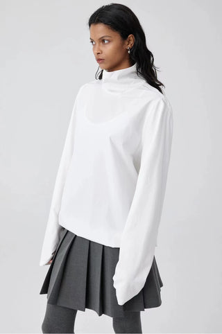 Simple Project High-neck Paneled Shirt-White