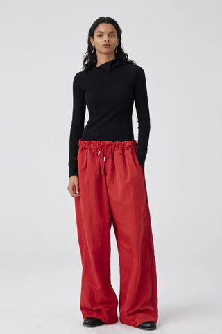 Simple Project Loose Fit Nylon Pants-Red