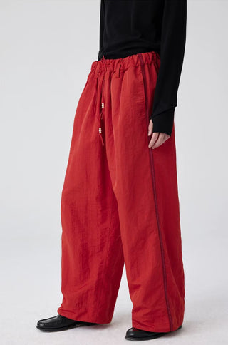 Simple Project Loose Fit Nylon Pants-Red