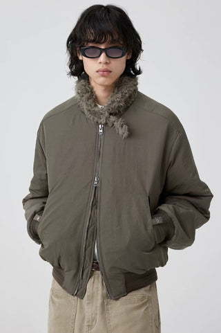 Simple Project Shawl Collar Bomber Jacket-Olive