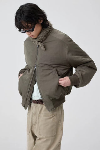 Simple Project Shawl Collar Bomber Jacket-Olive