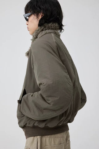 Simple Project Shawl Collar Bomber Jacket-Olive