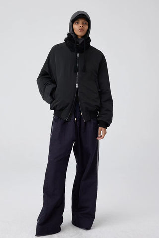 Simple Project Shawl Collar Bomber Jacket-Black