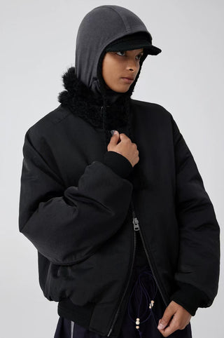 Simple Project Shawl Collar Bomber Jacket-Black