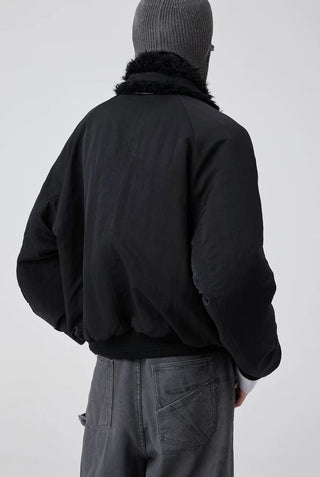 Simple Project Shawl Collar Bomber Jacket-Black