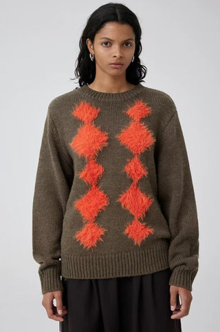 Simple Project Argyle Sweater-Orange Brown