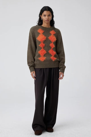 Simple Project Argyle Sweater-Orange Brown