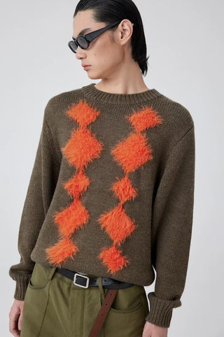 Simple Project Argyle Sweater-Orange Brown