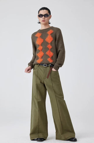 Simple Project Argyle Sweater-Orange Brown