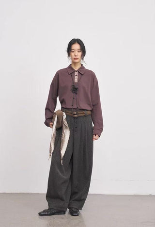 BALIANG Pleated Wool Balloon Trousers-Heather Gray