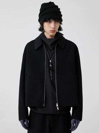 Simple Project Loose Wool Jacket-Black