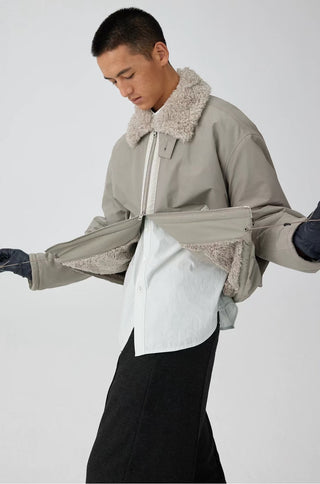 Simple Project Faux Fur Collar Jacket-Moss Grey