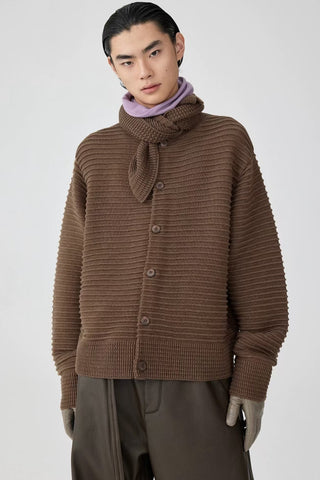 Simple Project Knitted Strap Cardigan-Brown