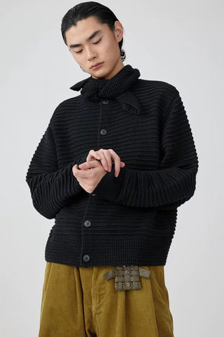 Simple Project Knitted Strap Cardigan-Black