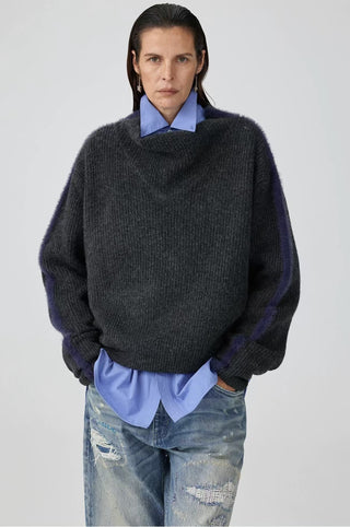 Simple Project Swing Collar Sweater-Dark Grey