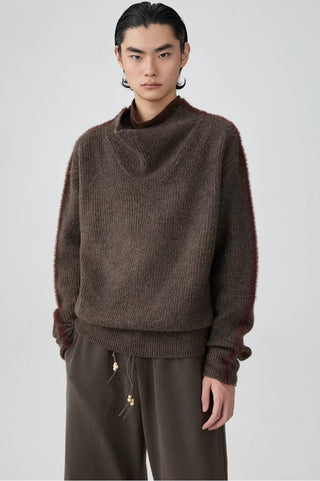 Simple Project Swing Collar Sweater-Brown