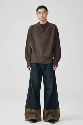 Simple Project Swing Collar Sweater-Brown